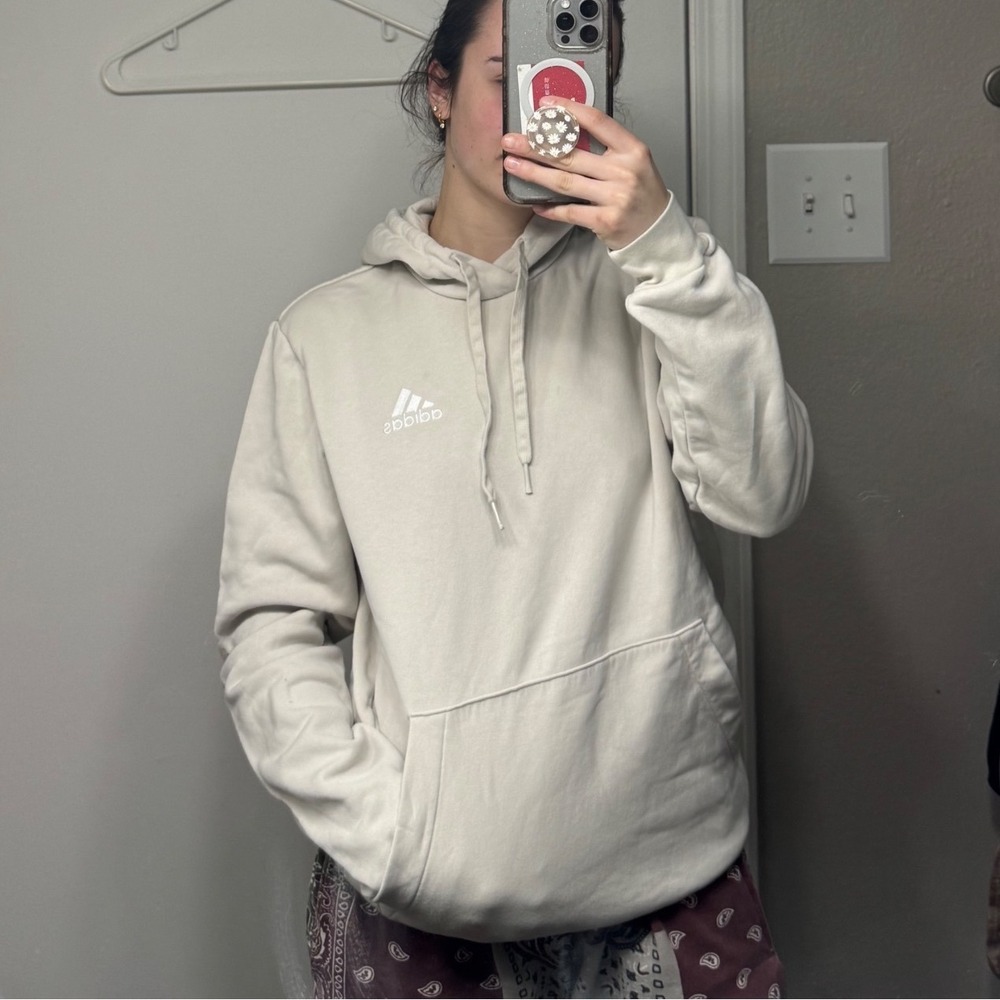 Adidas Essentials Hoodie Mens Small Cream Beige Fleece Pullover Sweatshirt S